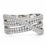 Front view of Infinity Moissanite Diamond Ring in 925 Sterling Silver featuring multiple rows of sparkling stones and a crisscross band design.