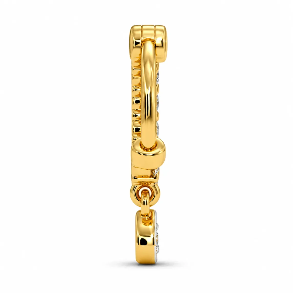 Side profile of Luna Drop Lab Grown Diamond Nose Ring showing its polished gold hoop, diamond setting and hanging teardrop charm.