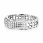 Left side view of Royal Matrix Moissanite Diamond Men's Ring featuring a pavé-style Moissanite setting, polished 925 sterling silver, and geometric side cutouts.
