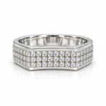 Royal Matrix Moissanite Diamond Men's Ring in 925 Sterling Silver featuring three rows of sparkling round-cut Moissanite stones and a bold geometric band.