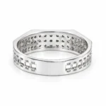 Back view of Royal Matrix Moissanite Diamond Men's Ring in 925 Sterling Silver highlighting the polished inner band, openwork structure, and geometric cutout detailing.