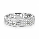 Right side view of Royal Matrix Moissanite Diamond Men's Ring in 925 Sterling Silver showing three rows of sparkling stones and geometric openwork detailing.