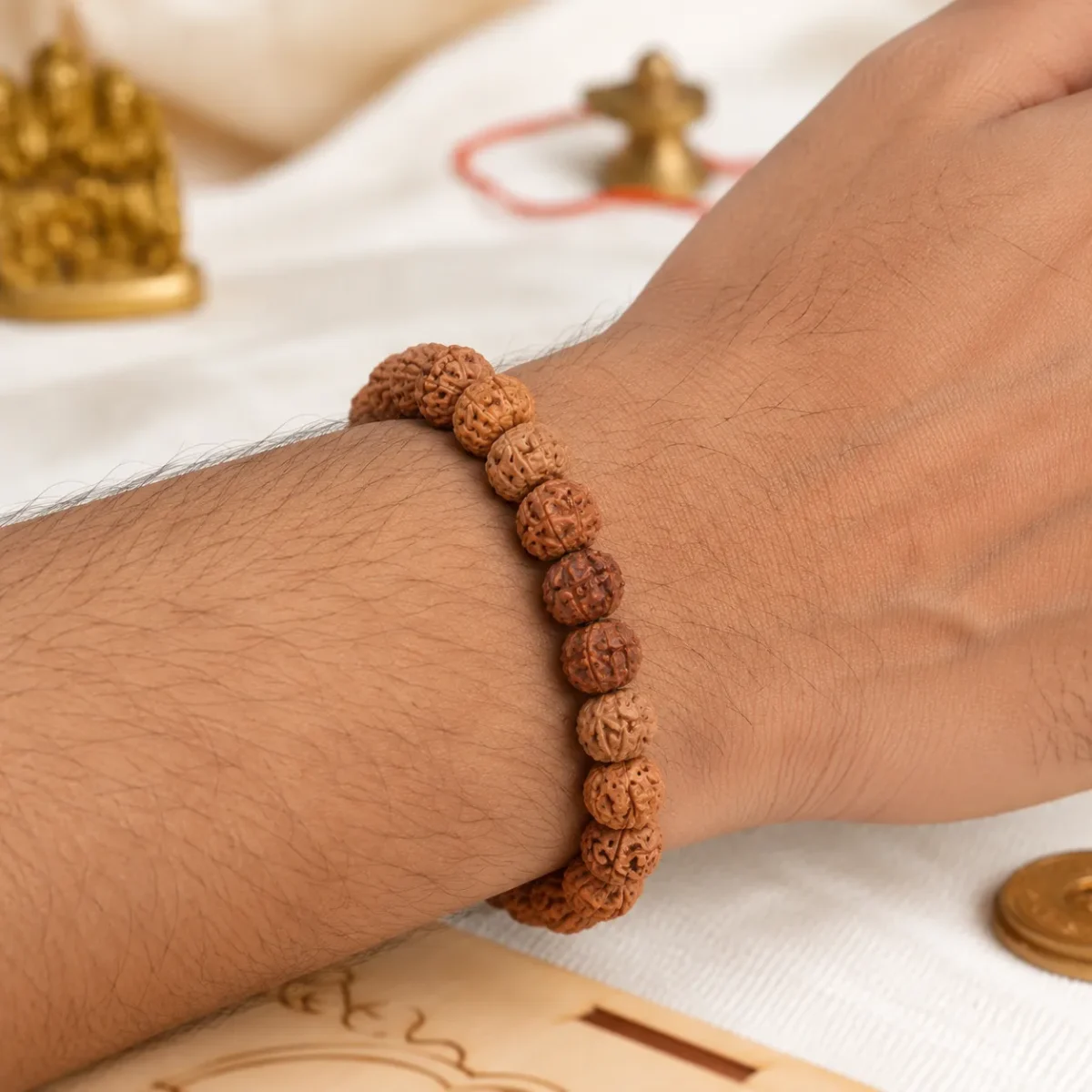 Natural 5 Mukhi Rudraksha Bracelet – Adjustable Panch Mukhi Beaded Bracelet - Image 3