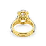 Opulent Oval Lab Grown Diamond Ring back view featuring yellow gold split shank and diamond-studded sides.