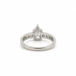 Back view of Pear Cut Moissanite Diamond Ring in 925 Sterling Silver showing smooth inner band and pear-shaped stone setting.