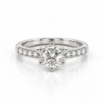Front view of Radiant Solitare Lab Grown Diamond Solitaire Ring with round centre diamond and diamond-studded white gold band
