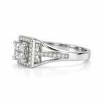 Right side view of Royal Quadra Moissanite Silver Ring featuring a raised square halo setting and sparkling side stones.