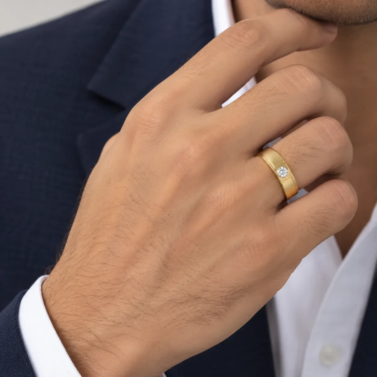 Signature Solitaire Lab Grown Diamond Ring for Men on Hand
