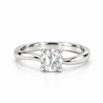 Front view of Eternal Twist Moissanite Diamond Solitaire Ring with round cut stone and twisted 925 sterling silver band