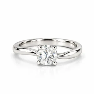 Front view of Eternal Twist Moissanite Diamond Solitaire Ring with round cut stone and twisted 925 sterling silver band