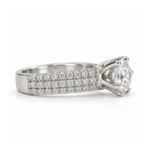 Triple Spark Moissanite Diamond 925 Sterling Silver Ring left side view highlighting elevated round centre stone and triple-row pavé setting.