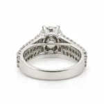 Triple Spark Moissanite Diamond 925 Sterling Silver Ring back view showing smooth silver band and detailed open gallery setting.