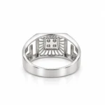 Back view of Royal Sunburst Moissanite Diamond Men's Ring in 925 Sterling Silver showing the open-back four-stone setting and smooth rose gold-tone band.