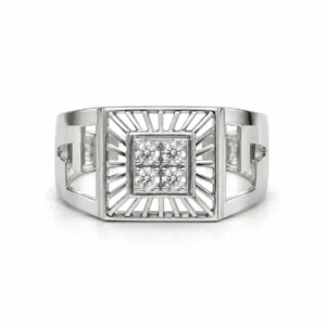 Royal Sunburst Moissanite Diamond Men's Ring in 925 Sterling Silver featuring four round-cut Moissanite stones in a square sunburst design with a rose gold finish.