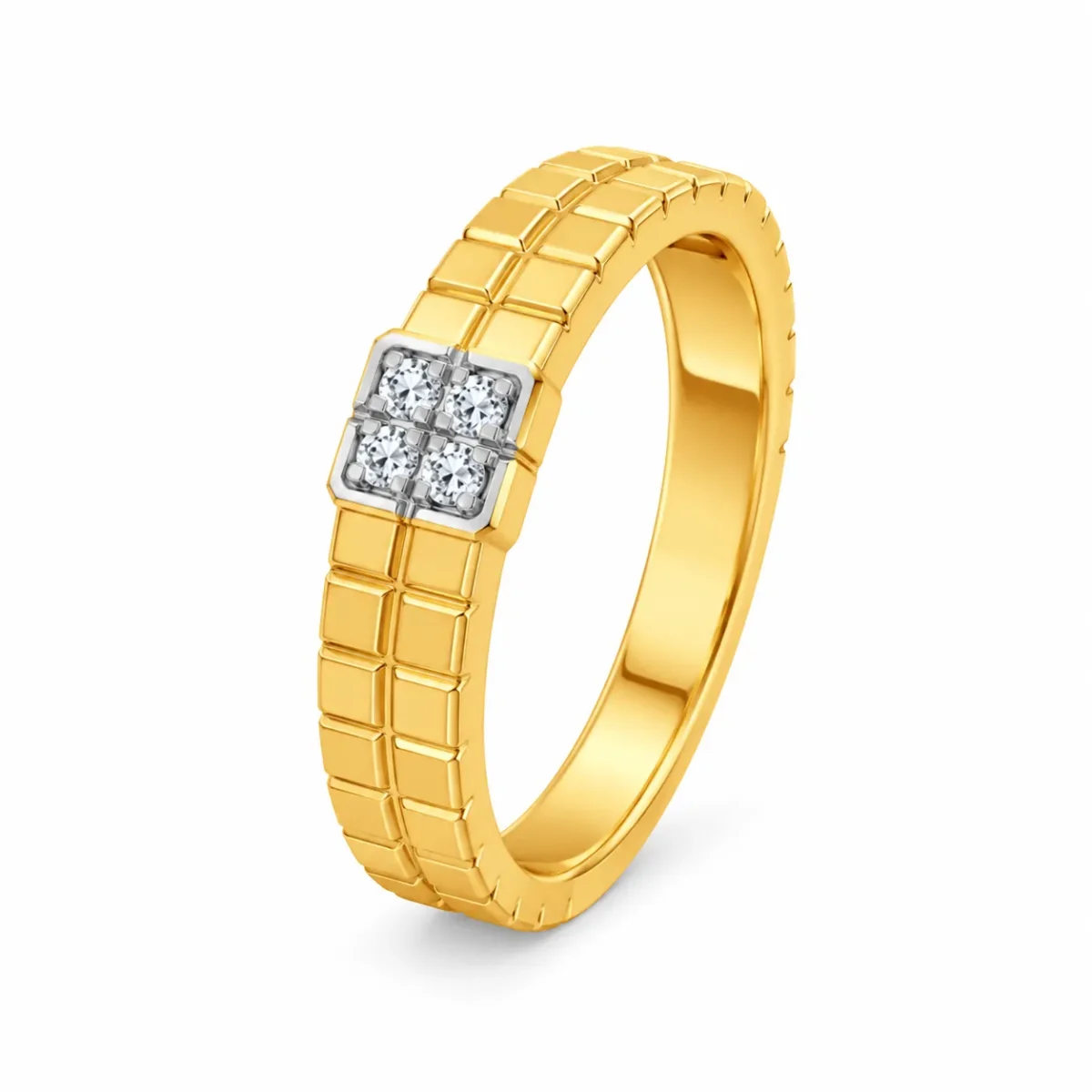 Royal 4 Stone Lab Grown Diamond Yellow Gold Ring for Men Side View