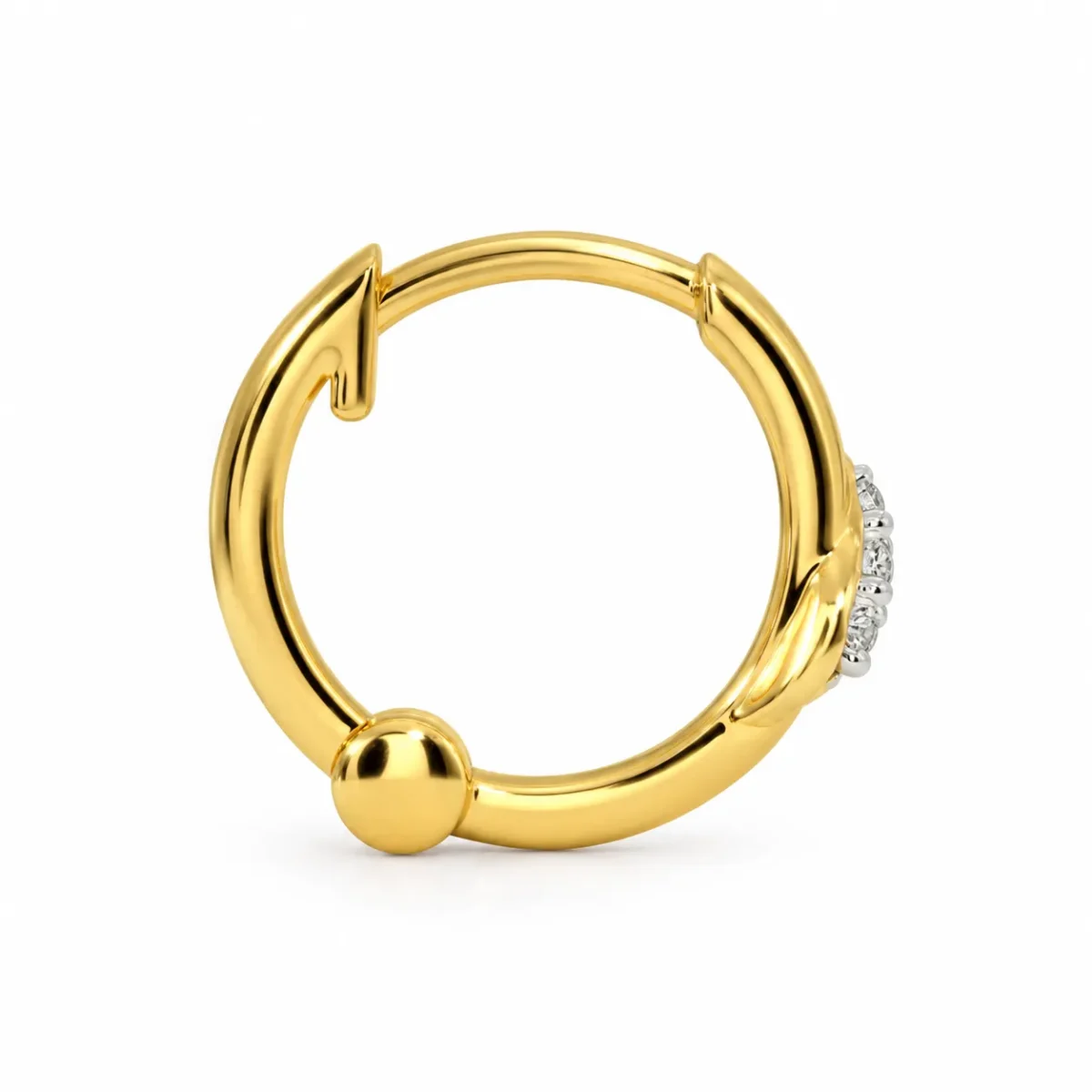 Twist Trio Lab Grown Diamond Nose Ring back view in yellow gold