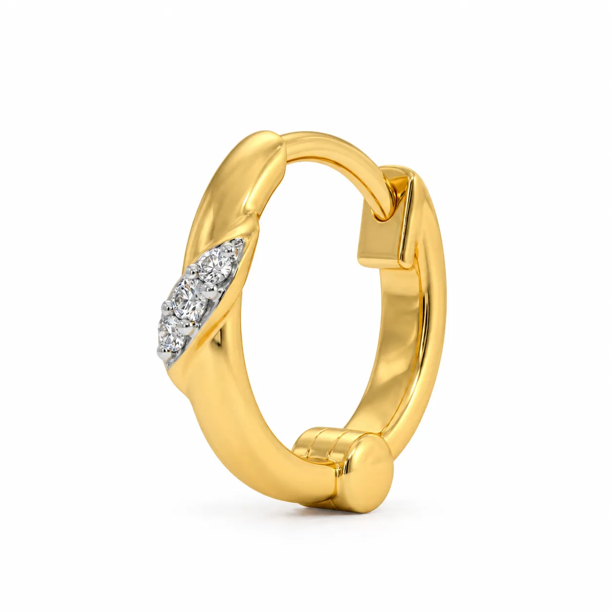 Twist Trio Lab Grown Diamond Nose Ring front view with three round diamonds (3) Twist Trio Lab Grown Diamond Nose Ring front view with three round diamonds