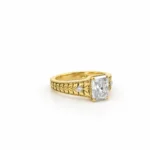 Victorian Charm Lab Grown Diamond Ring in Yellow Gold with Rectangular Centre Diamond, Vintage Leaf Engraving and Side Diamonds – Right Angle View