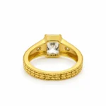Victorian Charm Lab Grown Diamond Ring Back View Showing Yellow Gold Band, Engraved Leaf Pattern and Rectangular Diamond Setting