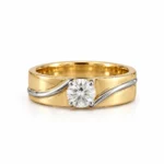 Wave Solitaire Lab Grown Diamond Ring for Men yellow gold front view