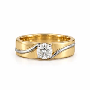 Wave Solitaire Lab Grown Diamond Ring for Men yellow gold front view