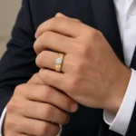 Wave Solitaire Lab Grown Diamond Ring for Men worn on male hand