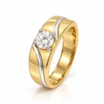 Wave Solitaire Lab Grown Diamond Ring for Men standing angle yellow and white gold