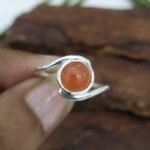 Round Carnelian Gemstone Solitaire Ring, Statement Ring - Image 5
