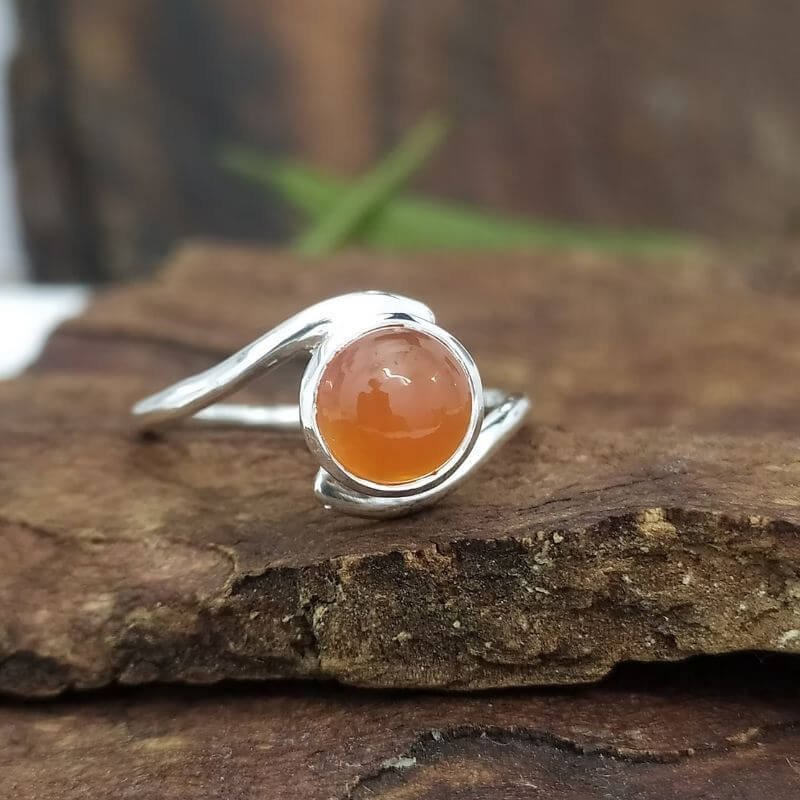 carnelian-gemstone-ring.jpg Round Carnelian Gemstone Solitaire Ring, Statement Ring - Image 1