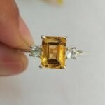 Natural Citrine Wedding Ring, Emerald Cut Citrine Silver Ring - Image 7