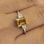 Natural Citrine Wedding Ring, Emerald Cut Citrine Silver Ring - Image 2