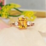 Natural Citrine Wedding Ring, Emerald Cut Citrine Silver Ring - Image 5