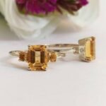 Natural Citrine Wedding Ring, Emerald Cut Citrine Silver Ring - Image 3