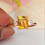 Natural Citrine Wedding Ring, Emerald Cut Citrine Silver Ring - Image 4