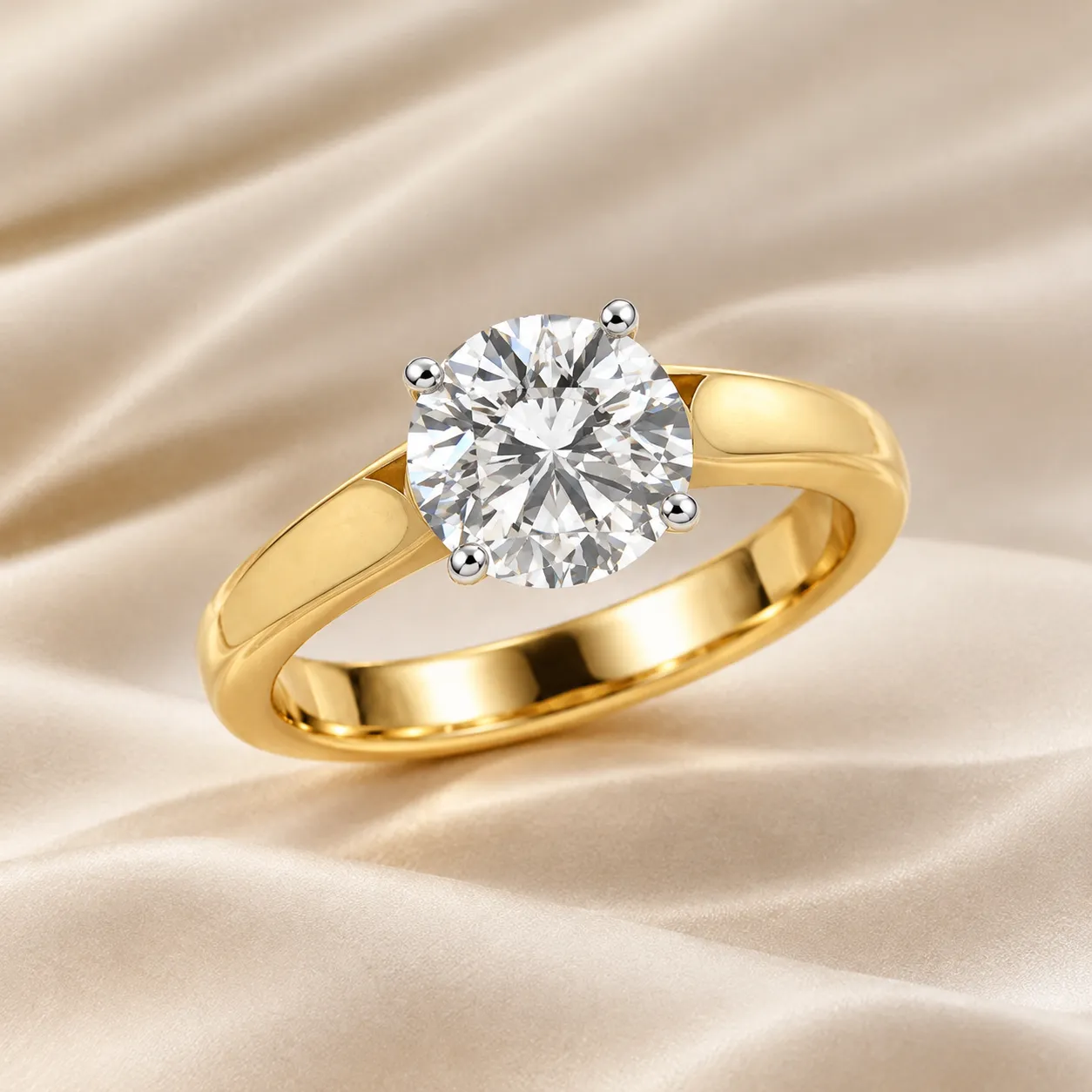 Gold diamond solitaire ring with round-cut center stone