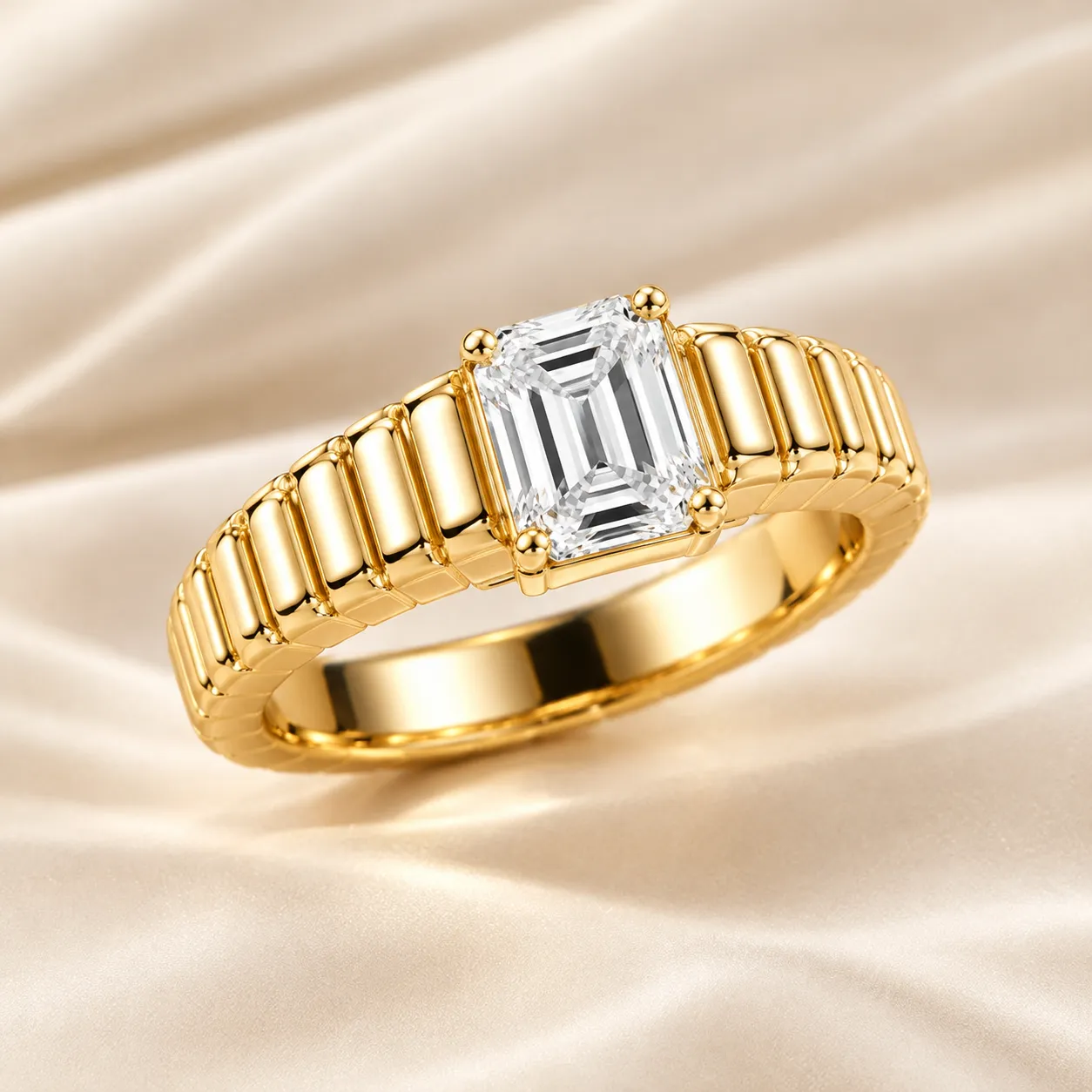 Elegant gold ring featuring a cushion-cut diamond