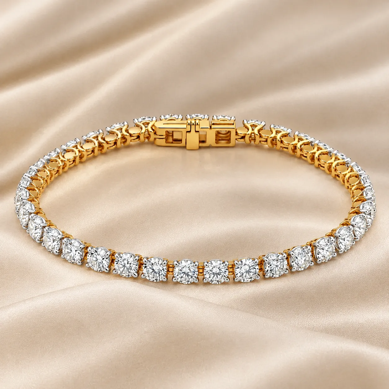 Gold diamond tennis bracelet with round-cut diamonds