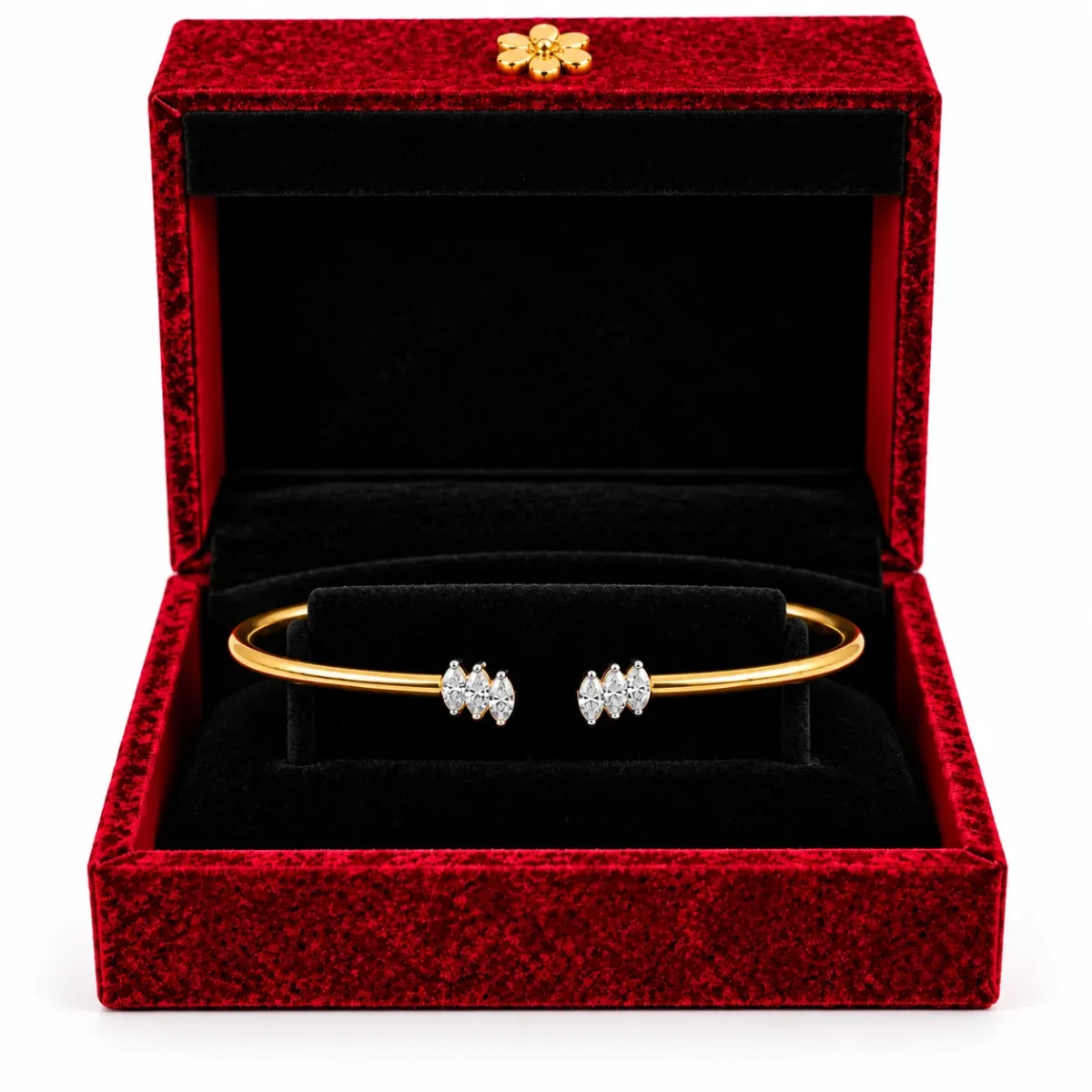 18K Gold Six Marquise Lab Grown Diamond Open Bracelet for Women - Image 4