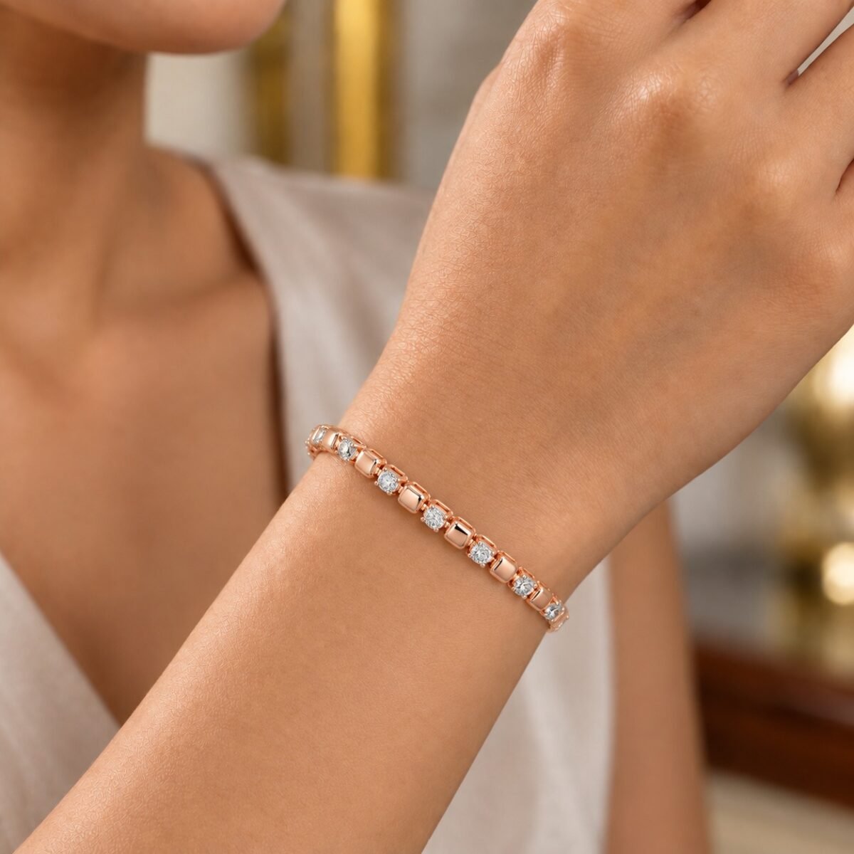 18K Gold Beaded Lab Grown Diamond Tennis Bracelet for Women