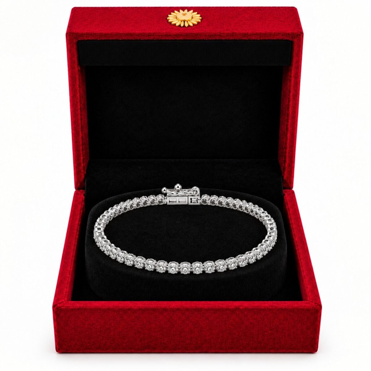 18K Gold Round Link Lab-Grown Diamond Tennis Bracelet for Women