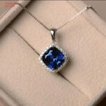 Cushion Shape Blue Sapphire Gemstone Pendant With Moissanite Diamond - Image 3