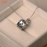 Cushion Shape Blue Sapphire Gemstone Pendant With Moissanite Diamond - Image 2