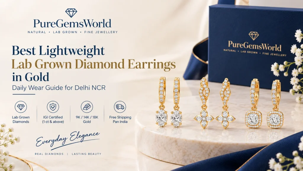 Best lightweight lab grown diamond earrings in gold by PureGemsWorld for daily wear