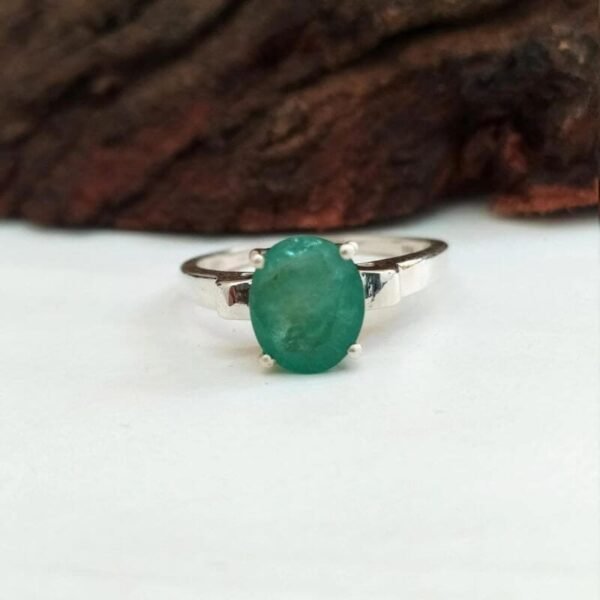 Natural Emerald Gemstone Sterling Silver Ring, Panna Ring