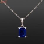 Certified Emerald Shape Blue Sapphire Gemstone Pendant