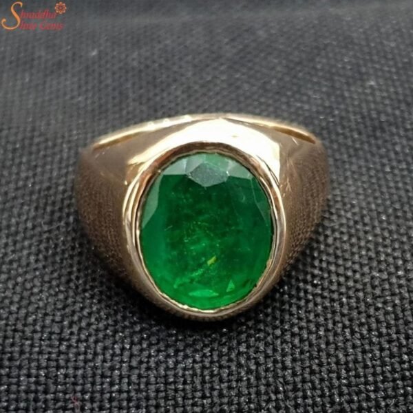 Green Emerald Gemstone Ring, Oval Panna Ring