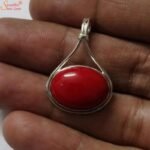 Natural Oval Coral Silver Pendant, Munga Pendant - Image 3