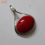 Natural Oval Coral Silver Pendant, Munga Pendant - Image 5