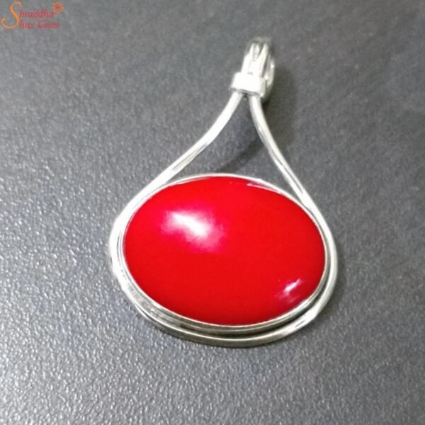 Natural Oval Coral Silver Pendant, Munga Pendant