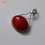 Natural Oval Coral Silver Pendant, Munga Pendant - Image 2